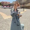 Trench Coats 2021 Fashion Women Women Trench Poat Beige Blue Long Double Double с поясом весеннего осеннего пальто Ж. Корейская свободная верхняя одежда Y2209