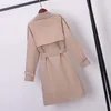 Trench Coats Khaki Дворовообработанная женская ветряная ветка весна/летняя корейская тонкая обернутая воротничка избыточная одежда плюс размер повседневной траншеи y2209