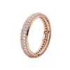 Elegante anello a fascia pavimentata in oro rosa Autentici gioielli da sposa in argento sterling per donne Ragazze con scatola originale per set di anelli di fidanzamento con diamanti Pandora CZ