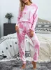 Kvinnor pyjamas slipsar dye loungewear l￥ng￤rmad huva topp tr￶ja med ficka dragkammare tr￶jor nattkl￤der pjs -upps￤ttningar