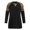 Women's Long Sleeve Tee Round Neck Blouse Leopard Printed Patchwork T-Shirts