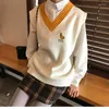 سترات النساء للسيدات الخريف سترة أزياء التطريز الكوري النمط v-neck pulver harajuku أنثى kawaii بلا أكمام