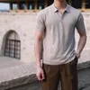 Männer Polos 2022 Sommer Männer Mode Gestrickte Polo Hemd Männlich Kurzarm Einfarbig Casual Slim Fit T-shirts Revers Tops a89