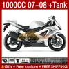 Kit tankmässor för suzuki gsxr1000cc gsxr 1000 cc 1000cc 07-08 bodywork 158no.133 GSXR-1000 GSXR1000 K7 07 08 BODY GSX R1000 GSX-R1000 2007 2008 FAIRING VIT SILVERT