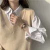 Chalecos de mujer Chaleco de suéter Mujeres con cuello en V Sólido Simple Delgado Todo-fósforo Casual Estilo coreano Adolescentes Moda elegante Otoño Invierno Suéteres sin mangas 220928