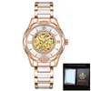 Armbandsur Fashion Women Watches Armband Ladies Mechanical Watch Ceramics rostfritt stål Kvinnor armbandsur guldskelett