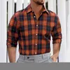 Men's Casual Shirts For Men Fashion Thin Stripe Plaid Print Loose Long Sleeve Button Turn Down Collar Formal Shirt Spring Autumn G3