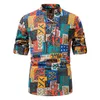 Camisas casuales para hombres Llegada Hombres Hombres Hawaiian Beach Algodón Salvaje Impreso Blusas de manga larga Tops