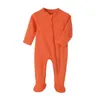 Bomull Nyfödda babykläder Solid Color Jumpsuit Rompers Zipper Spädbarn pojkar Girl Spring Bottom Skjorta Jumpsuits Footed 20220928 E3