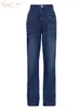 Women s Jeans Clacive Vintage Blue Denim Woman Fashion High Waist Straight Office Lady Trousers Elegant Full Length Pants For Women 220928