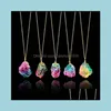 Pendant Necklaces Natural Stone Pendant Necklace Irregar 9 Colors Crystal Slice Sweater Chain Jewelry For Women Christmas Drop Delive Dhbhz