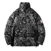 Kurtki męskie zimowe mężczyźni Harajuku Graffiti Printing Parkas 2021 Męskie luźne streetwear kurtki męskie moda zagęszcza ciepłe bawełniane ubranie T220926