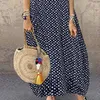 Abiti casual Vintage Vestito estivo dritto allentato Lungo Maxi Donna Stampa a pois Manica corta Abito girocollo Beach Bohemain Vestidos