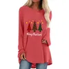 Fashion O-Neck t shirts Top Blouse Pullover Merry Christmas Women's Printed Loose Crew Neck Long Sleeve Top