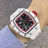 Watches Wristwatch Luxury Richa Milles Designer Men's hela automatiska mekaniska klockor Ceramic Hollow Out Personaliserad bandkalender