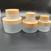 Empty Frosted Glass Jar Pot with Bamboo Lid Skin Care Eye Cream Mask Cosmetic Containers Refill Travel Bottle 30ml 1oz