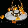 سلاسل Halloween LED LID LIGHT 3D Jack-O-Flantern 10ft 30 LEDS LEDS LEPKIN BUTTION LITTER LIGHT