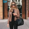 Women's Leather Faux Casual Woman Zipper Jacket Spring Fashion Long Sleeve O-neck Pure Color Jackets For Women Black Slim Pu Veste Femme 220928