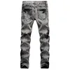 Męskie dżinsy do mycia śniegu i barwione łańcuchem streetwearu szary czarny, szczupły, proste dżinsowe spodnie 220927