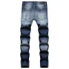 Jeans pour hommes jean européen en détresse sllim fit hombre bleu foncé solide hommes déchirés pour la marque de moto