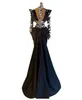 Черные вечерние платья aso ebi носить блестящие длинные рукава с высокой шеей иллюзией кристаллическое бисеро -бисера.