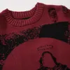 Herrtröjor Skicka halsband rippade överdimensionerade tröjor Frayed Sticked Harajuku Winter Topps Black Gothic Men Y2K Grunge Women Red Sweater 220928