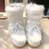 Boots Winter Snow Women Ski Fluffy Hairy Lace Up Middle Calf Platform Flat With White 220928