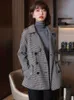 Trench Coats New Windbreaker Houndstooth Trench Coat Woman Spring Autumn 2022 Fashion Double-breasted Black White Plaid Casual Trench Coats Y2209