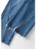 Jeans da donna DUSHU Summer Denim Blue Cotton Stretch Donna Pantaloni a vita alta con design a fessura retrò svasato 220928