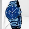 Avanadores de pulso homens Black Business Watch Blue Steel Strap Analog Quartz Wrist Relógio casual Men's Digital Relogio Masculino