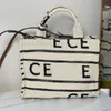 Tessuto Cabas Tote Bag Borsa a tracolla da spiaggia Borsa a mano Pelle patchwork Grande capacità Borse per la spesa da donna Lettere di moda Tasca piatta esterna stampata all over