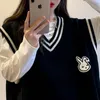 Kvinnors västar Deeptown School Style Black Vest Women Overdimensionerade Preppy Fashion Rabbit Print Harajuku Kawaii Söta Pullover Kvinnor Korean 220928