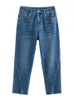 Jeans da donna DUSHU Summer Denim Blue Cotton Stretch Donna Pantaloni a vita alta con design a fessura retrò svasato 220928