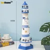 Decorative Objects Figurines Stripe Lighthouse Simulation Model Mediterranean Wooden Handicraft Home Decorations Decor Arts and Craft 220928