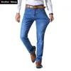 Men's Jeans Brother Wang Classic Style Men Brand Business Casual Stretch Slim Denim Pants Light Blue Black Trousers Male 220927