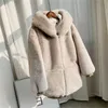 Women's Fur Faux Fashion Winter Loose Sweater Women Thick Warm ry Coat Mid-length Zipper Hooded Waterproof Mink 220928