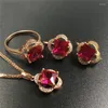 Kedjor 585 Purple Gold Plated 14k Rose Inlaid Ruby Geometric Mönster Halsband för kvinnor Klassiska bröllopsmycken hänge