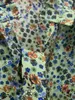 Kvinnors blusar Kvinnors sidenskjorta V-ringning Lace-up Floral Print Long Puff Sleeve Lady 2022 Tidig höst Kvinnlig vilda toppar