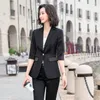 Women039s Two Piece Pants Plus Size 5XL Blue Suit Women 2022 Top High Quality Satin Half Sleeve Blazer Trousers Office Ladies B6682036