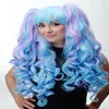 3-Teilig Wig Braids Removable Cosplay Long Curly Blue Purple Mix Wig