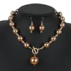 Collier Boucles d'oreilles Set dilica imitation tendance perle femmes coullifères colliers courts pendentifs bijoux