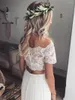 Abito da sposa Lunghezza pavimento Pizzo Girocollo Manica lunga Principessa Abiti da chiesa Tulle Elegante matrimonio bianco Mezze maniche