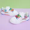 Sneakers Kids Fashion Rainbow Colorful Girls White Casual Shoes Pu Leather Wiith Air Cushion Sole Hook-Loop Autunm 220928