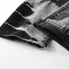 Jeans homme neige lavé cravate et teint avec chaîne Streetwear gris noir Slim droite Stretch Denim pantalon 220927