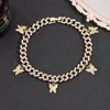 Fußkettchen rosa Strassfalle Schmetterling Kubanische Linkkette für Frauen Gold Silve Farbe Metall Chunky Knöchel Armband Mode Punkschmuck Schmuck