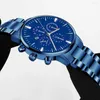 Avanadores de pulso homens Black Business Watch Blue Steel Strap Analog Quartz Wrist Relógio casual Men's Digital Relogio Masculino