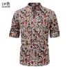 Camisas casuales para hombres Llegada Hombres Hombres Hawaiian Beach Algodón Salvaje Impreso Blusas de manga larga Tops