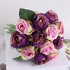 장식용 꽃 12 개의 작은 장미 한국 결혼식 신부 꽃다발 집 장식 가짜 인공 빨간 장미 가을 장식
