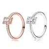 18K Rose Gold Sparkling Square Halo Rings 925 Sterling Silver Wedding Jewelry For Women Girls with Original Box for Pandora engagement Ring Set