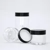 PET bottle 3.5G 60ML Clear Plastic Jar Empty Dry herb flower/Cosmetic container smell proof Travel Jars w Inner Liners and Black Lids 5x5cm